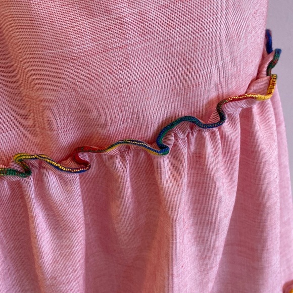 NEW** 70s Vintage Pink & Rainbow Ruffle Dress - Picture 7 of 14